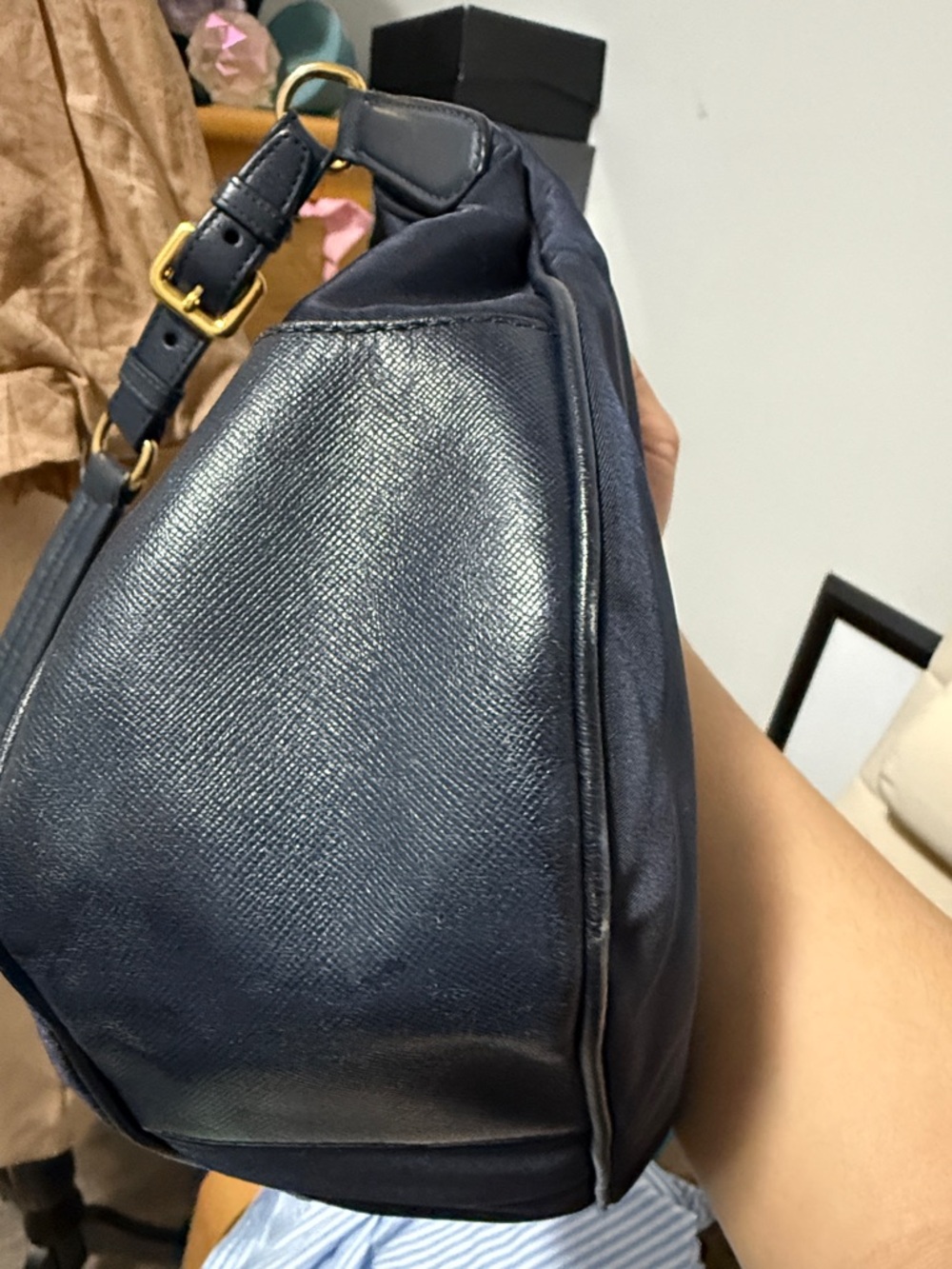 Prada Navy Nylon Crossbody with Gold Logo Hardware - Picture 10 of 16